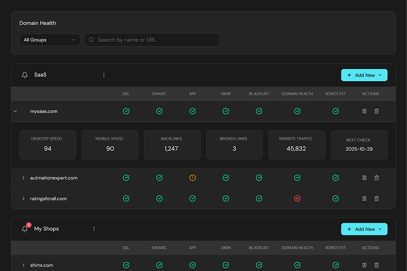 SSL & Domain Health Dashboard